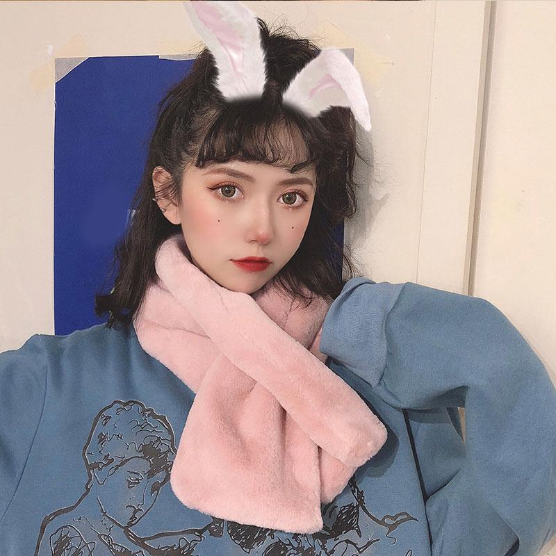 Scarves Warm Plush Scarf Neck Warmer Solid Color Faux Fur Thick Soft Comfortable Cross Winter Women Simple