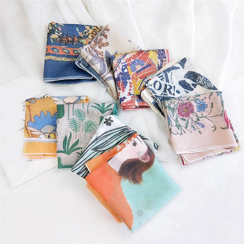 Scarves Square Scarf Cotton Linen Small Neckerchief Female Thin Headscarf Headband Vintage All-match 58*58cm Bandanas Women 1Pcs