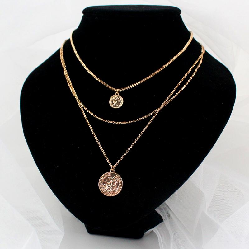 Chokers Vintage Coin Pendant Necklaces For Women Queen Figure Long Choker Necklace Gold Silver Color Multilayer Jewelry Gift 2021 ABN16