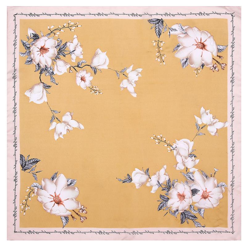 Scarves POBING 100% Silk Scarf Woman Fashion Floral Print Square Luxury Bandanas Small Hijab Foulards Lady Tie Headband 53x53CM