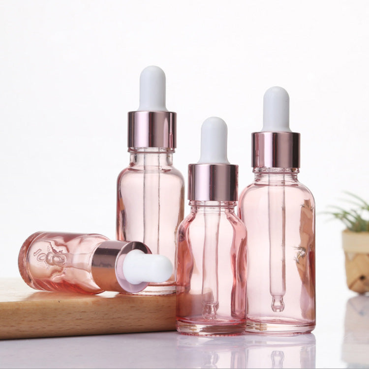 Cherry Pink Glass Essential Oil Perfume Bottle Liquid Reagent Pipette Dropper Bottles with Rose Gold Cap 10-50ml