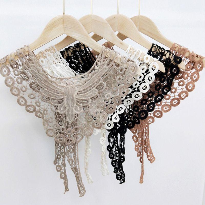 Scarves Women Solid Color Dragonfly Decor Shawl Hollow Out Crochet Floral Lace Tassels Wedding Cape Evening Party