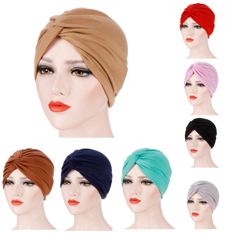 Scarves Stretch Cotton Cloth Forehead Cross Candy Color Base Hat Turban Chemo Hood Headband Muslim