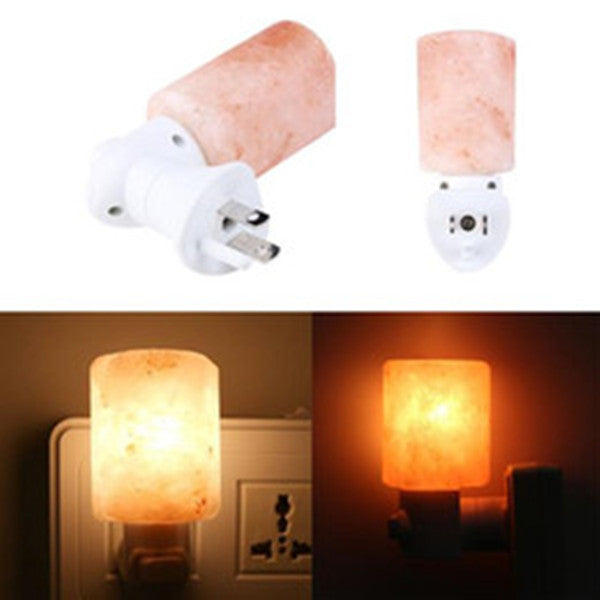Exquisite Cylinder Natural Rock Salt Himalaya Night Lights Lamp Air Purifier with Wood Base Amber Light