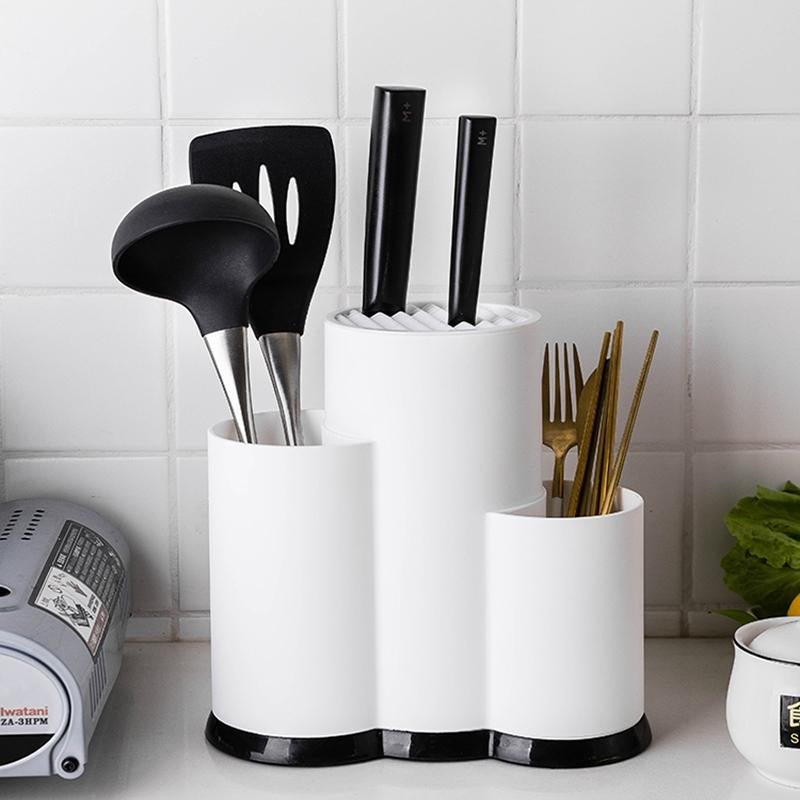 Kitchen Utensil Holder Knife Block Silicone Cooking Tool Flatware Organizer Drainer Accessories Spoon Storage Rack