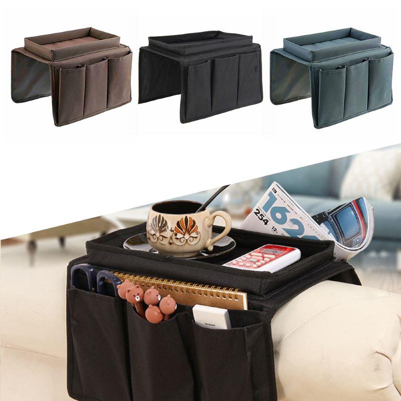 Hanging Storage Bag Sofa Armrest Organizer With 4 Pockets And Cup Holder Tray Couch Armchair For TV Remote Control Cell Phone