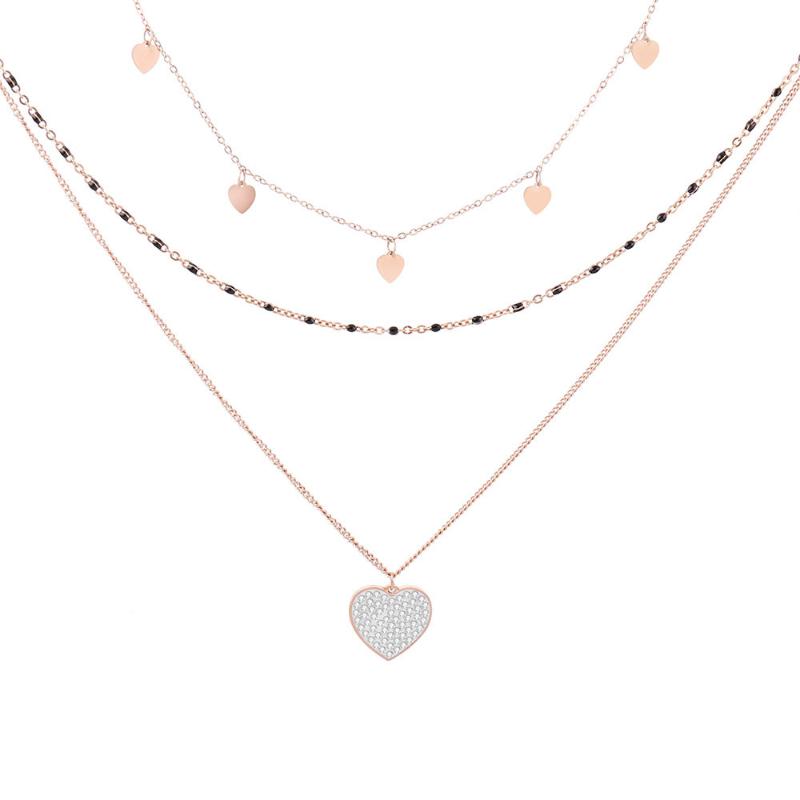 Chokers 2021 Fashion Multi Layer Necklaces Stainless Steel Rhinestone Heart Necklace For Women Bijoux Jewelry Accessories