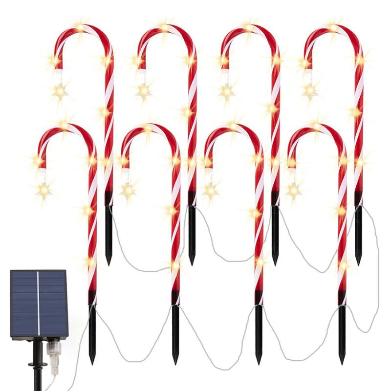 Lawn Lamps Waterproof 8 Crutch Candy Cane & Star Light Christmas Decoration Solar Led Garland Landscape Lamp 48CM For Wedding,Party,Yard