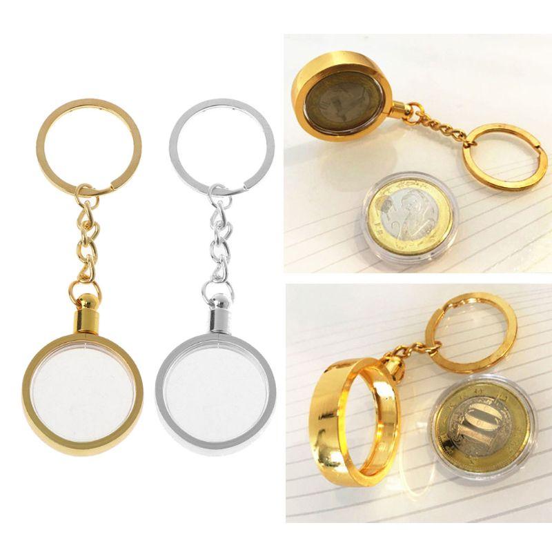 Keychains 27mm-1.06&quot; Holder Keyring Medallion Or Chip Collection Souvenir Coin Pendant Keychain Fashion Jewelry C1FC