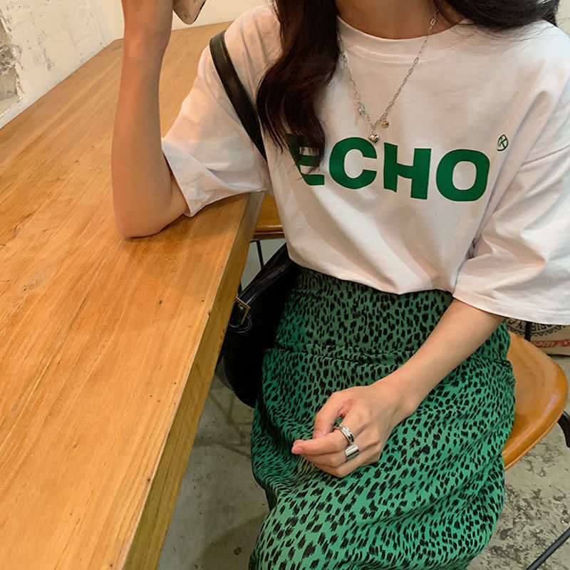 Two Piece Dress Letter Print Summer T-Shirts + High Waist Split Long Straight Skirts Set Women Vintage Korea Casual Tracksuit Z404