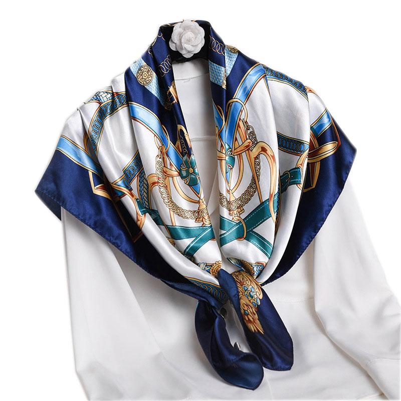 Scarves 2021 Silk Square Scarf Women Neck Foulard Shawl Wrap Pashmina Bandana Fashion Lady Neckerchief Spring Hijab 90cm