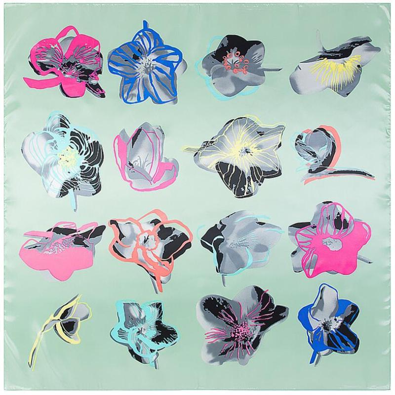 Scarves Spring 90x90cm Abstract Hand-painted Flowers Small Square Silk Scarf Women NeckerChief Bandana Muslim Headscarf