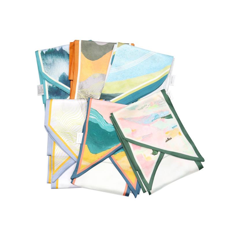 Scarves 2021 Summer Beautiful Scenery Wide Long Silk Scarf Female Wrist Tie Hair Ribbon Adornment Bag Belt For Women
