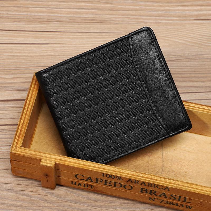 Wallets Men Leather Top Baby Cow Short Money Clip Fashion Woven Wallet Simple Business 2021 Spot