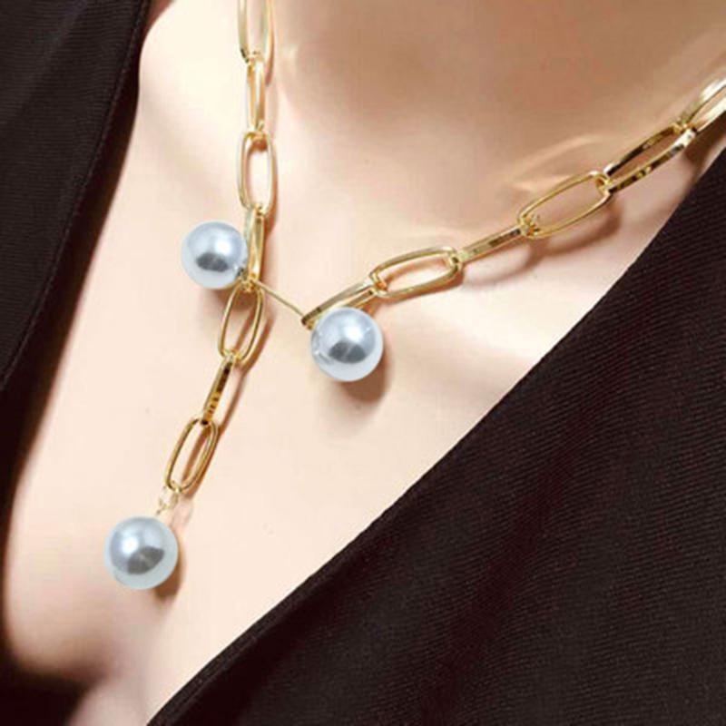 Pendant Necklaces Women Punk Pearl Choker Necklace Hollow Metal Clavicle Chain Hip Hop Party Jewelry 2021