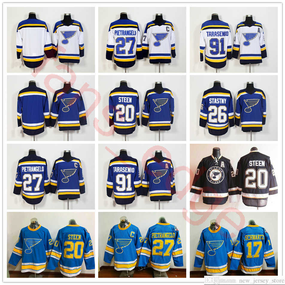 New Brand St. Louis Blues Hockey 27 Alex Pietrangelo 10 Brayden Schenn 34 Jake Allen 55 Colton Parayko 91 Vladimir Jersey
