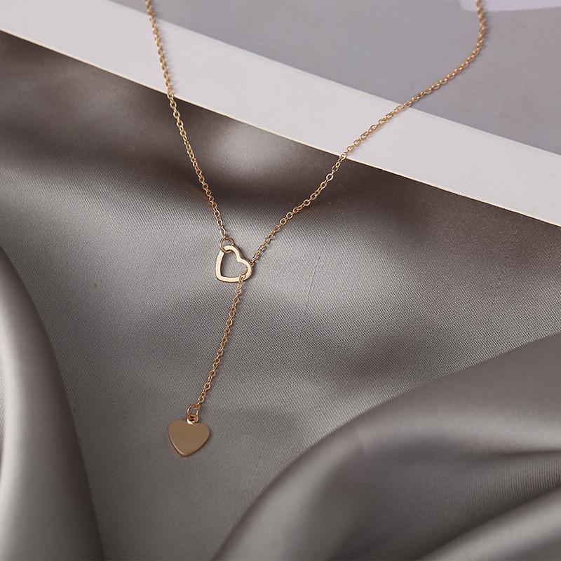 Chains Simple Gold Color Vintage Heart Long Pendant Choker Necklace Jewelry Women Fashion Female Chain Jewellery Bijoux Femme 2021