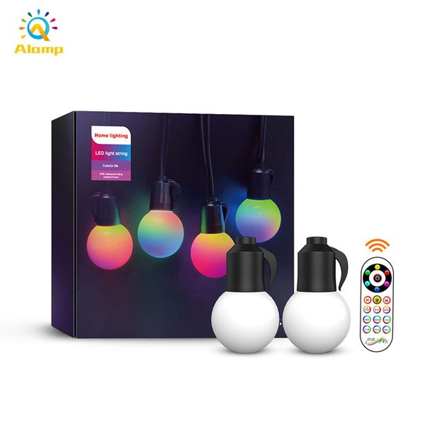 RGB Outdoor String Light 50ft 20pcs G40 Bulbs IP65 Waterproof Color Changing Dimmable Patio Lights Strings with Remote for Cafe Bistro Garde