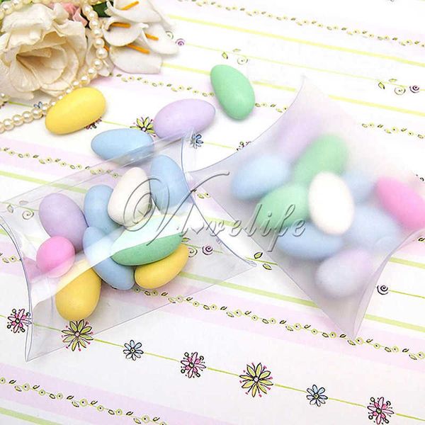 100Pcs-lot Style Pillow Shape Sweet Candy Box Packaging Gift Box for Wedding Party Favor Decor Matte-Clear PVC 210724