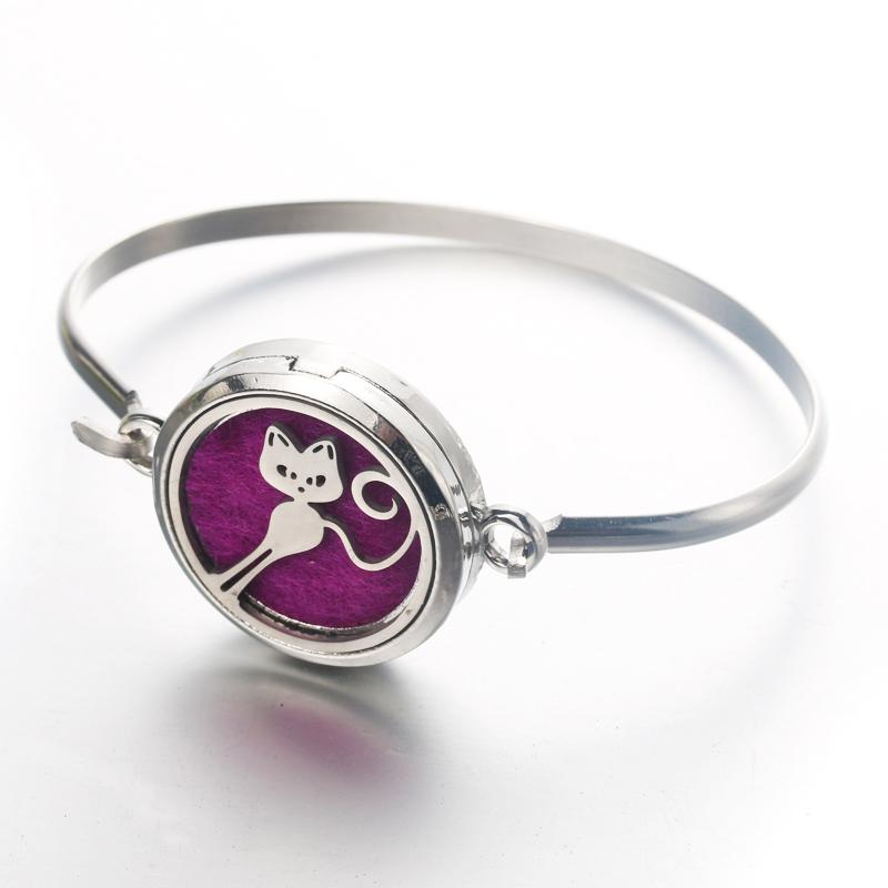 Charm Bracelets Stainless Steel Cat Pattern Aroma Spread Bangles Perfume Essential Oil Diffuser Lockets Magnetic