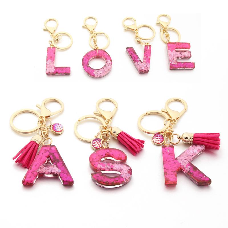 Keychains A-Z Initial Keyrings For Women Men Acrylic Letter Glitter Resin Alphabet Couple Key Ring Chains Bag Charm Accessories