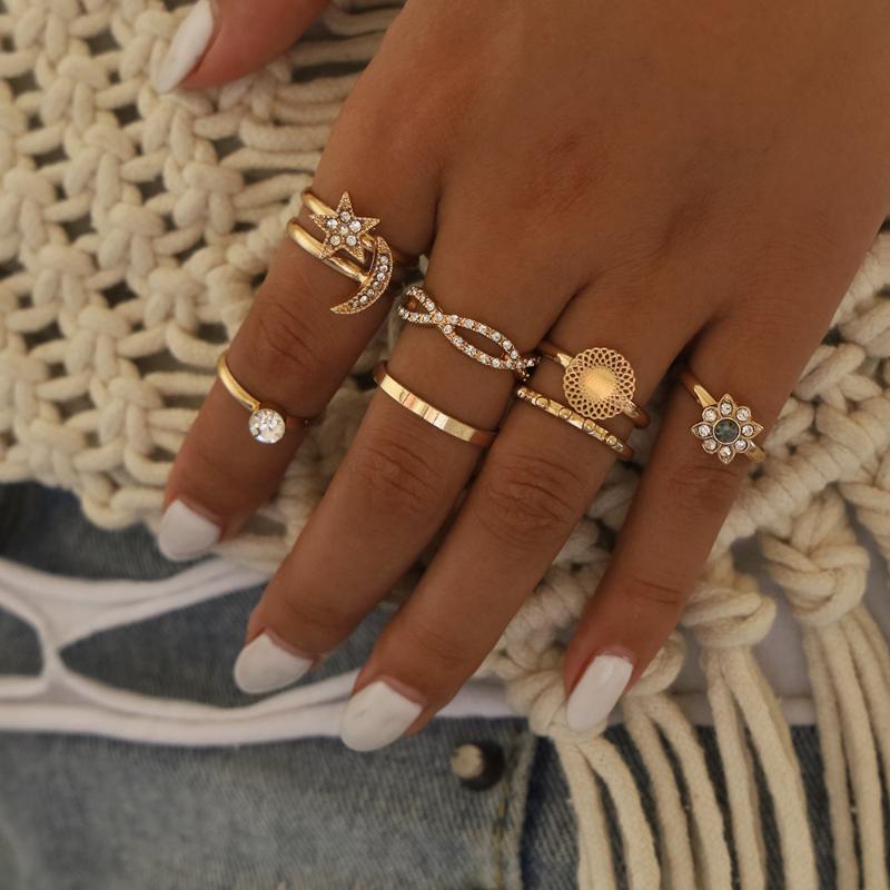 Cluster Rings Moon Matching For Women Anillos Mujer Ring Set Bagues Anillo Bohemian Jewellery Slytherin Accessories Couple Gift Sygnety