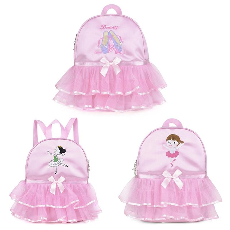 School Bags Girls Pink Lace Bag Dance Ballet Backpacks Cute Dress Schoolbag Kindergarten Child Student Backpack Cartoon Embroidery