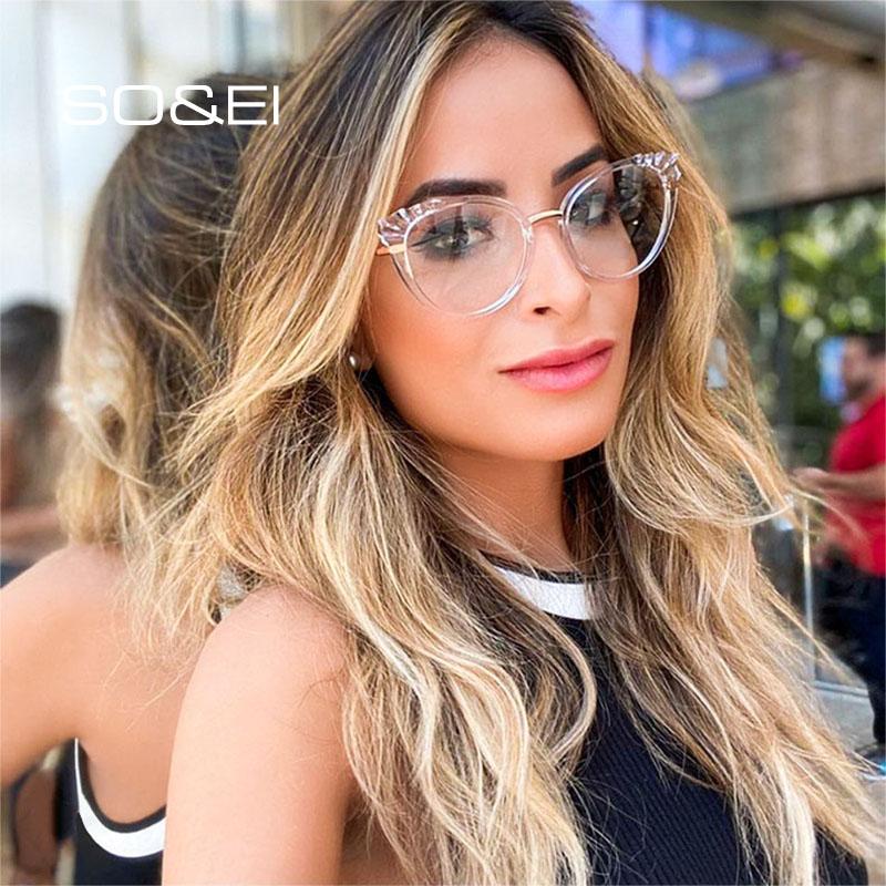 Sunglasses Frames Fashion Vintage Cat Eye Anti-Blu-Ray Women Glasses Frame Spring Hinge Clear Lens Eyewear Female Goggles Optical Eyeg