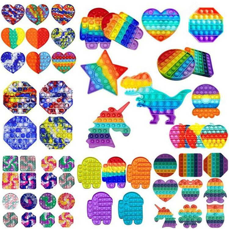 Rainbow Color Party Push Bubble Fidget Toys Autism Anti Anxiety Stress Reliever Helps Soft Squeeze Toy Sensory Training Multi Styles