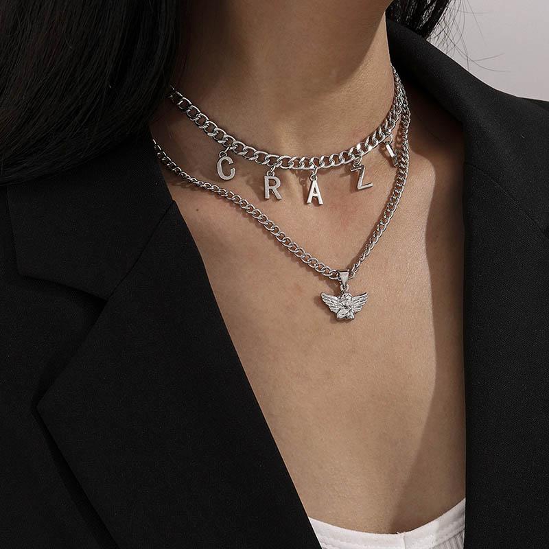 Pendant Necklaces Vintage Punk Thick Chains Letters Angel Necklace For Women Fashion Double Layers Geometric Choker Jewelry Gift
