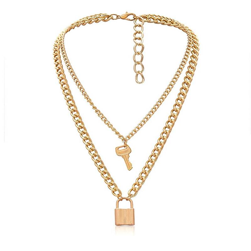 Pendant Necklaces 2021 Exquisite Gold Silver Color Key Lock Choker Necklace Pendants For Women Fashion Stainless Steel Chain Collares