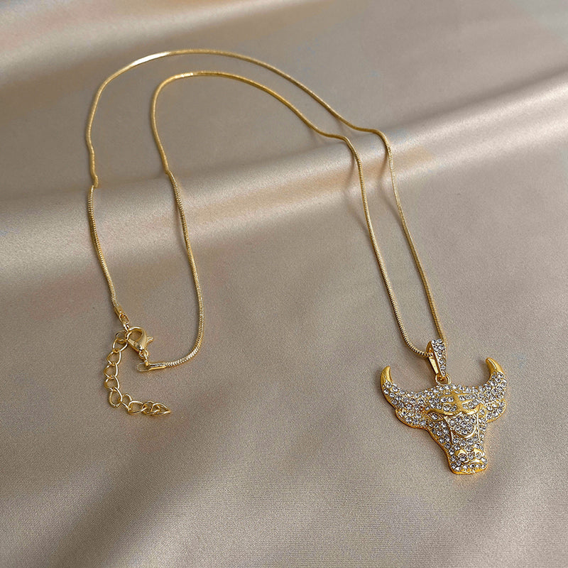 Xianlan683 Senior Feeling Full Drill Cattle Necklace Female Light Luxury Niche Ins Tide Personality Web Celebrity Long Fleece Swea