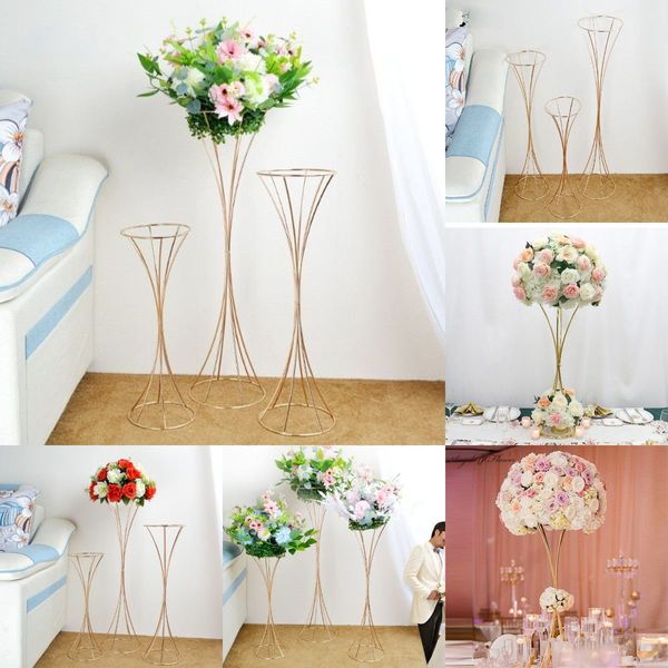 12 Pcs Luxury Wedding Centerpiece Flowers Rack Long Table Decoration Flower Plinth Stand Vase Iron Column Pillar Road Lead For Event Party B