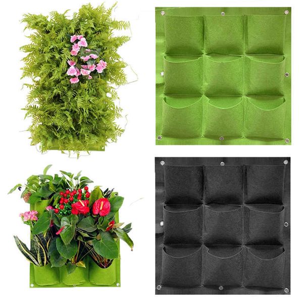 25-36-64 Pockets Green Black Grow Bags Planter Vertical Garden Greenhouses Flower Pot Seedling Wall Hanging Plant Pot Home Decor 210615
