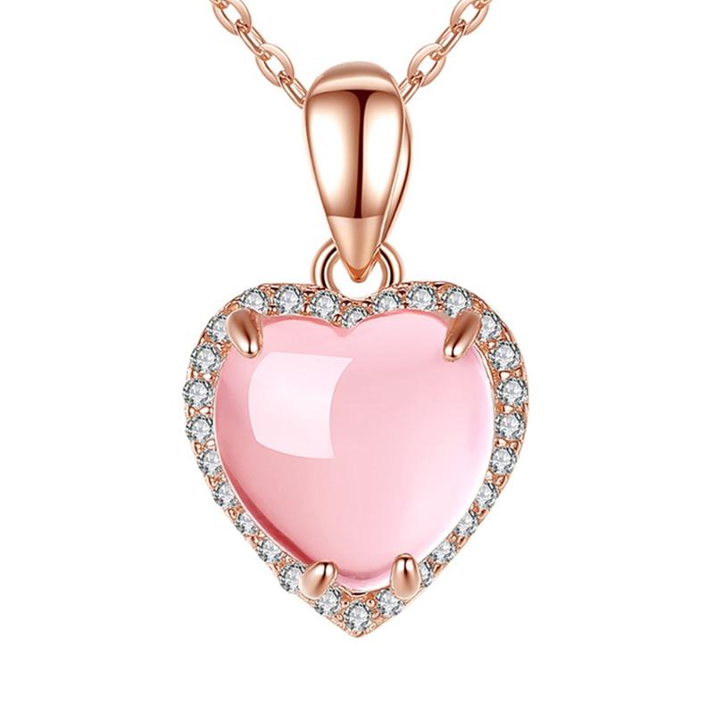 Pendant Necklaces MOONROCY Rose Gold Color Ross Quartz CZ Pink Opal Chokers Jewelry Necklace Heart For Women Girls Gift Wholesale Drop