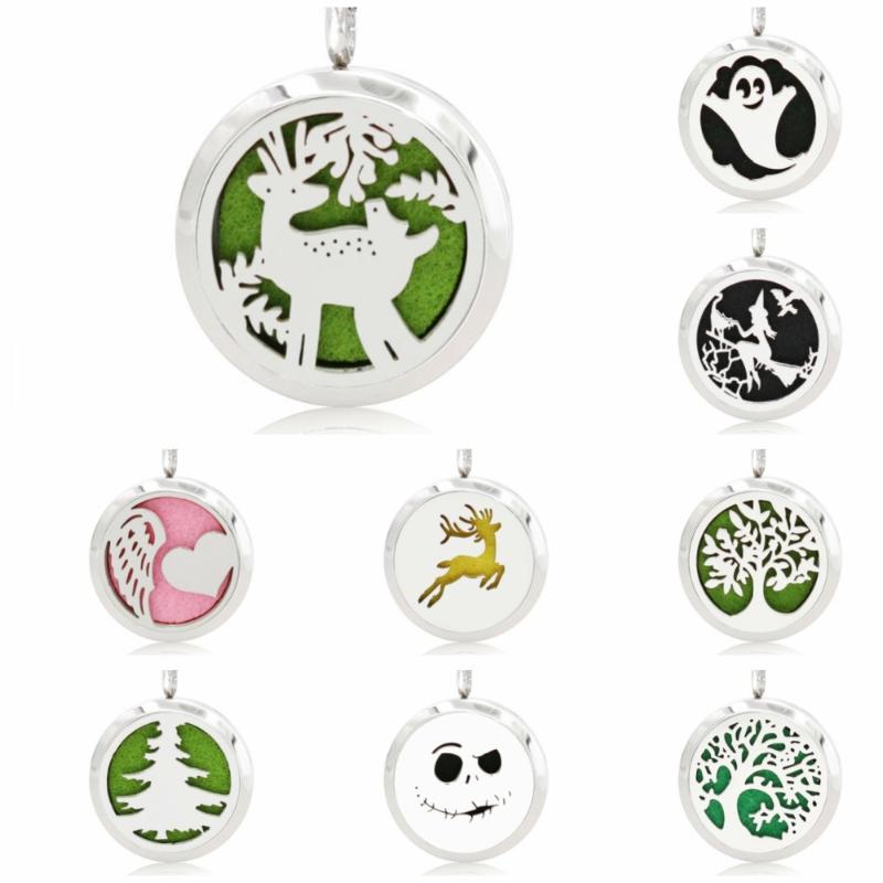 Pendant Necklaces 30mm Diffuser Locket Necklace Christmas Deer Hallowmas Stainless Steel Perfume Jewelry 10pcs Pads