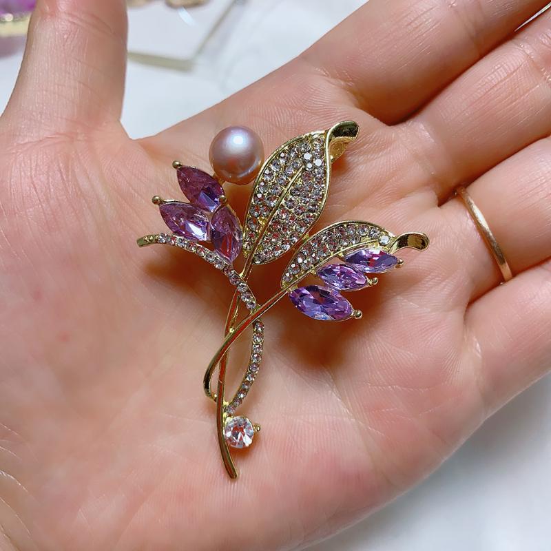 Pins, Brooches 1Pcs Natural Freshwater Pearl Brooch Drill Semi-precious For Elegant Women Wedding Clothes Jewelry Accessory