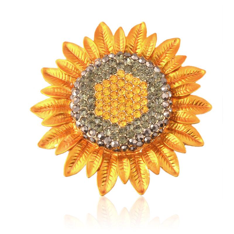 Pins, Brooches Flower Brooch Sunflower Plant Rhinestone Christmas Jewellery Gift For Women Dress Belt Jumpsuit Scarf Pin Badge Broach