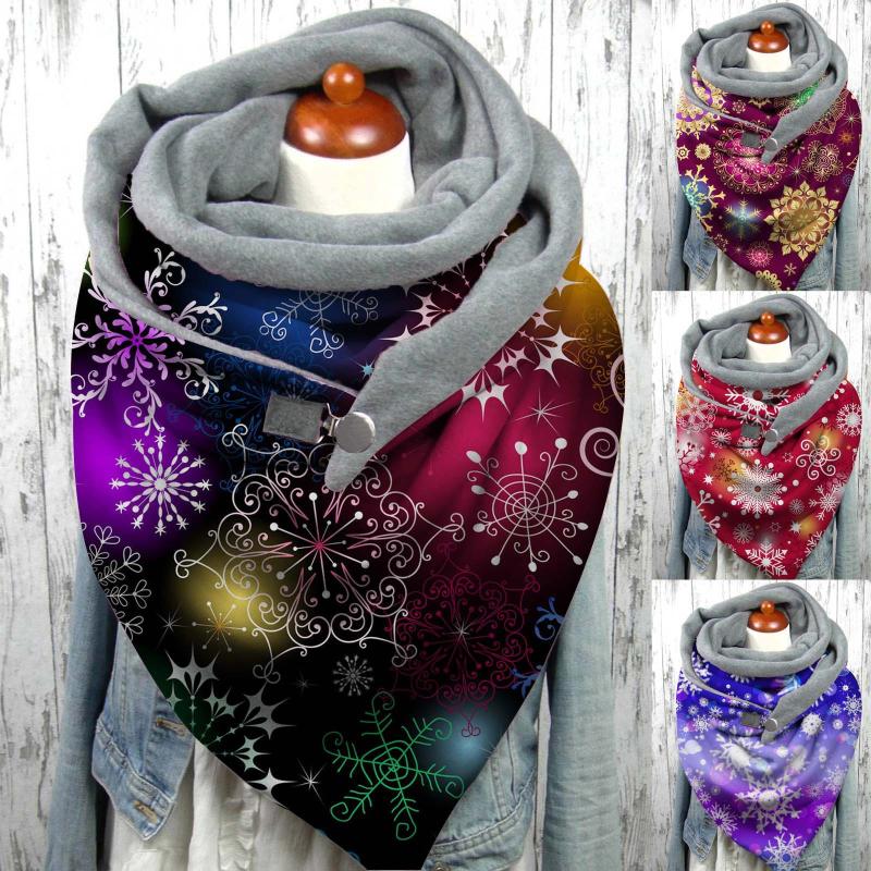Scarves 2021 Christmas Printing Winter Women Scarf Button Soft Wrap Casual Warm Shawls Clothing Accessies Foulard Femme
