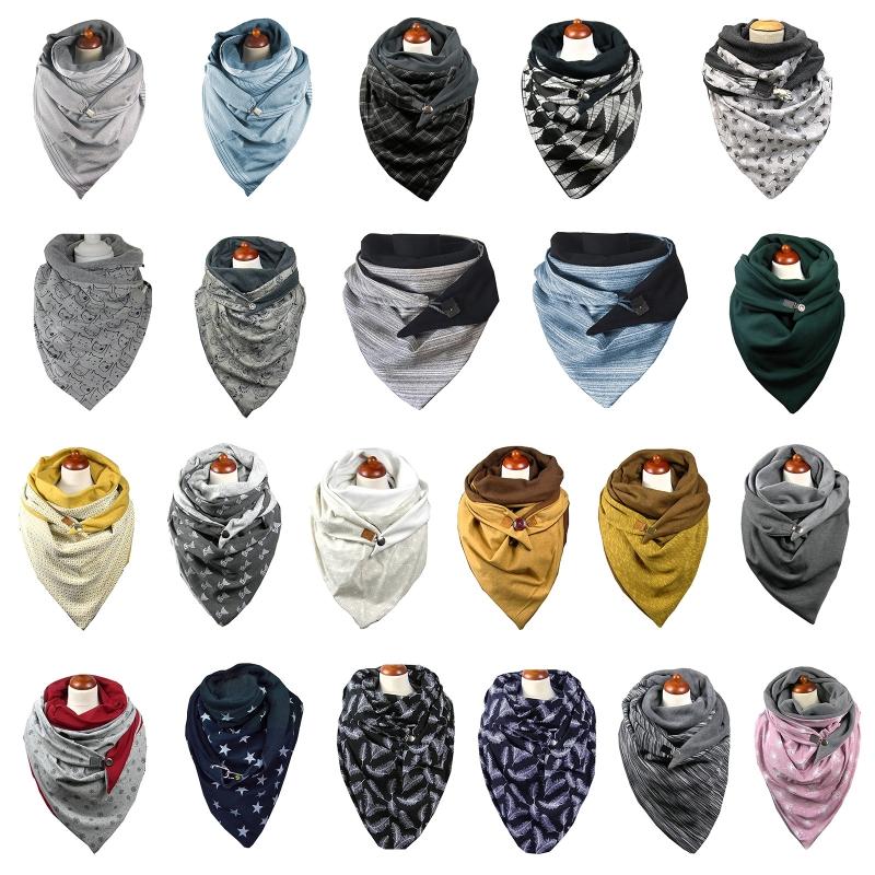 Scarves Women Winter Thicken Warm Scarf With Button Vintage Floral Print Wrap Shawl Bib F3MF