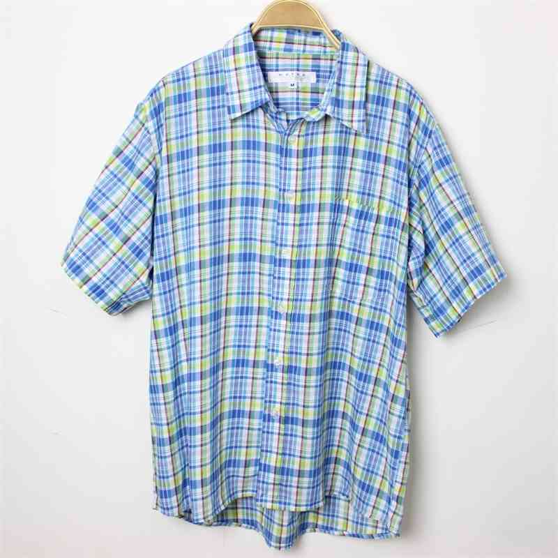 2019 summer casual new Plaid cardigan short sleeve Youth Popular close down Lapel men&#039;s shirt