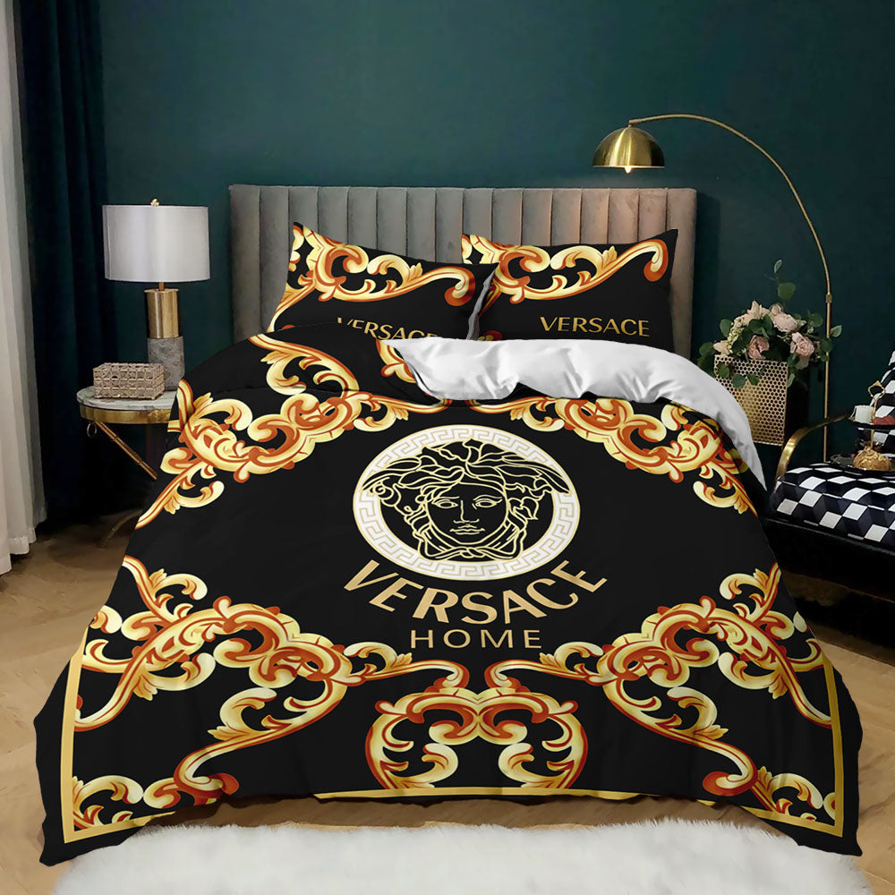 Luxurious design letter printing textile bedding set of 3 pieces king size, European style, suitable for friends-family, 1 quilt cover + 2 pillowcas