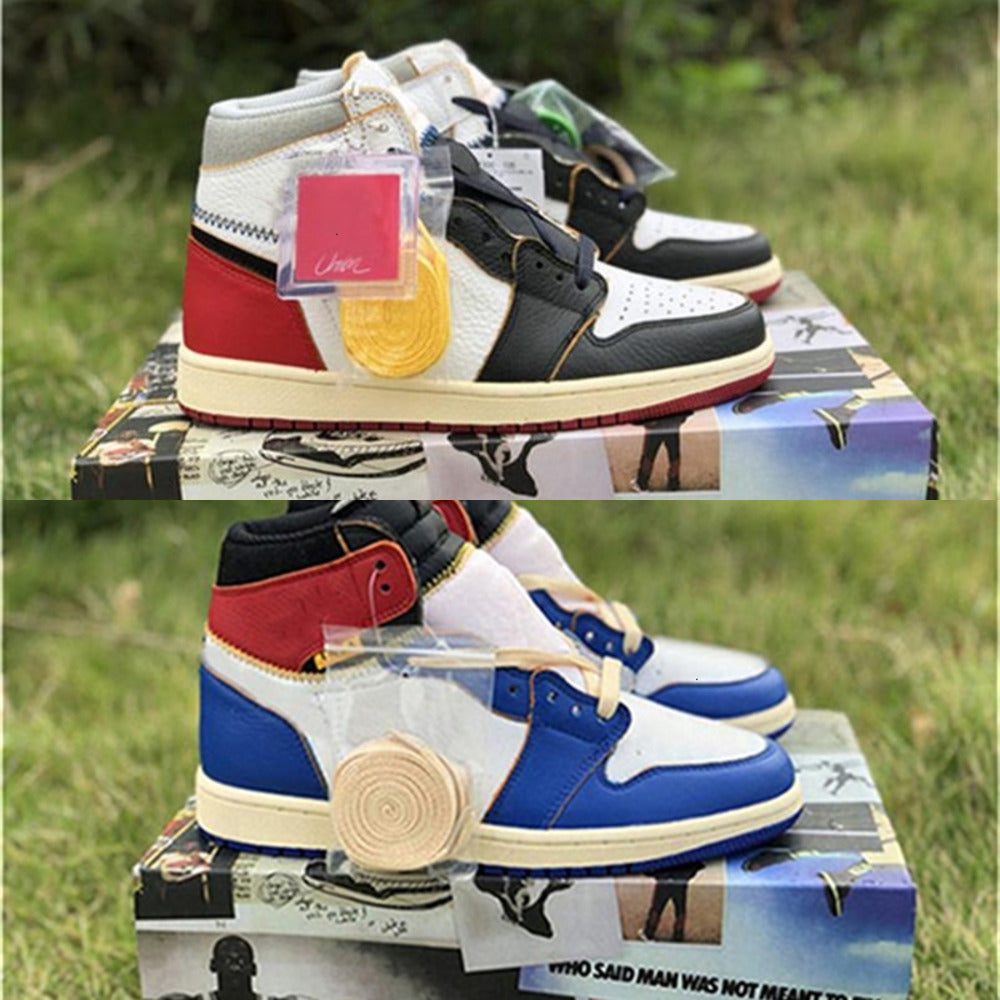 With Box Union LA x 1 High OG NRG White Storm Blue Varsity Red Wolf Grey Basketball Shoes Men 1s SneakersC8KN