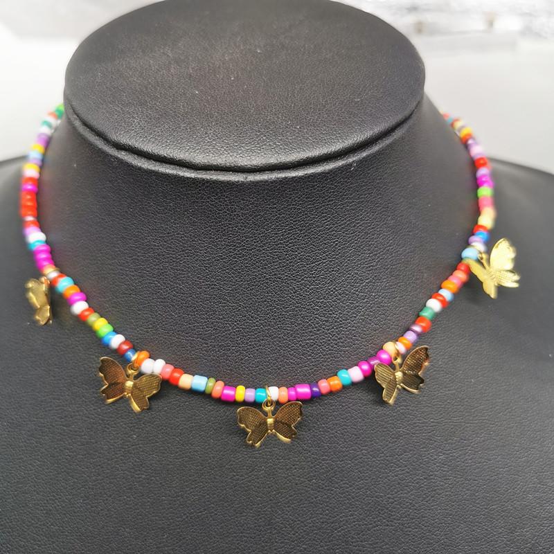 Chains JCYMONG Arrivel Colorful Beads Choker Necklace For Women 2021 Fashion Gold Silver Color Butterfly Pendant Jewelry
