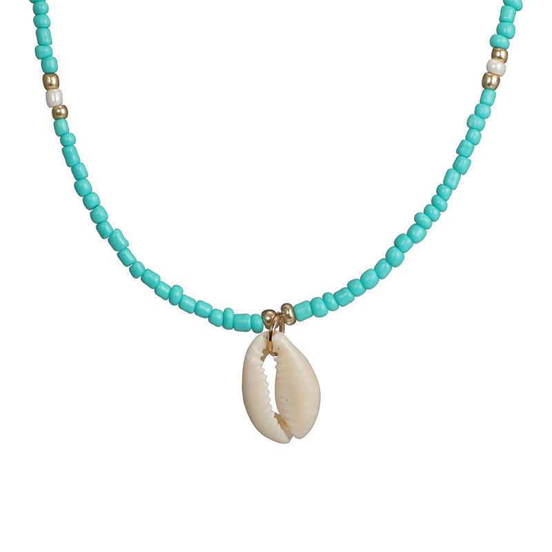 Chains Vintage Natural Shell Pendant Beads Choker Geometric Necklace Foe Women Men Bohemian Green Blue Chian Link Beach Jewelery