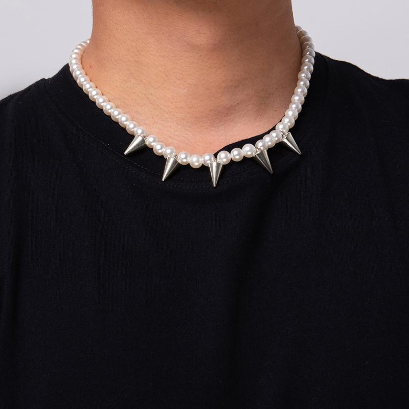 Chokers PuRui Punk Imitation Pearl Beads Choker Necklace For Men-Women Hiphop Short Collar Fashion 2021 Jewelry Neck