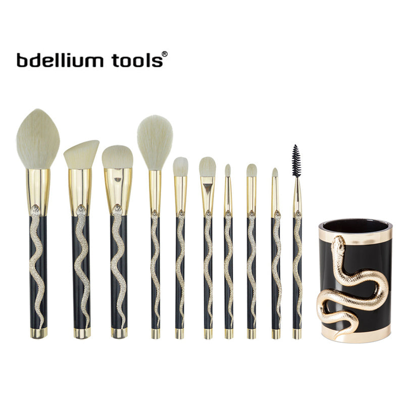 bdellium tools Limited edition Gold-Snake brush set 10pcs High Quality Brushes Beauty Makeup Blender
