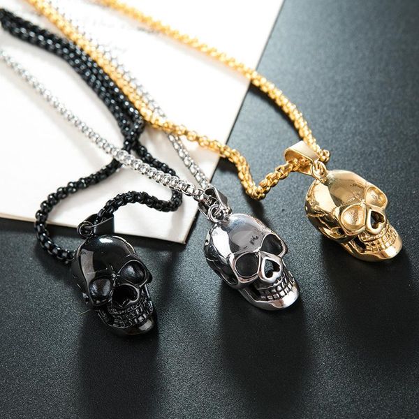 Pendant Necklaces Hip Hop Statement Jewelry Punk Stainless Steel Skull Necklace For Men Women Rock Halloween Gift Collar Dropship