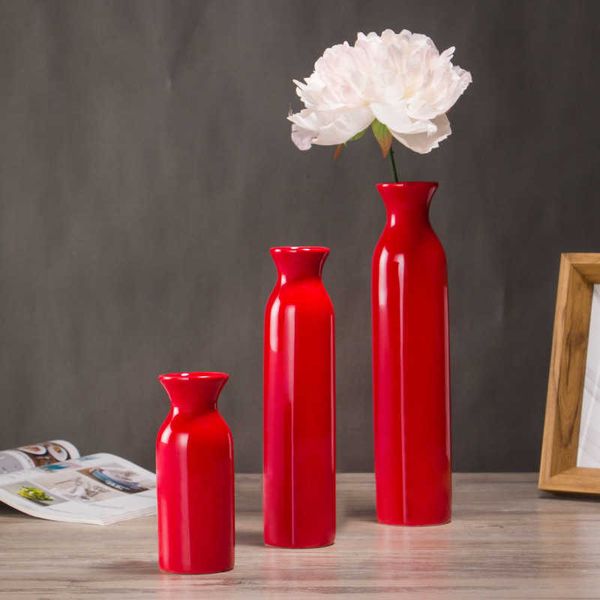 Red Ceramic Vase Blue Wedding Vase Home Decoration Gifts 210623