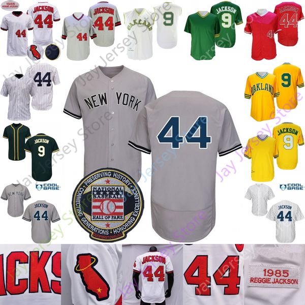 Baseball Jerseys Reggie Jackson Jersey Vintage 1985 Cooperstown White Green Yellow White Pinstripe Hall Of Fame Patch 1968 Cream Sleeveless